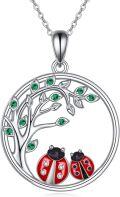 wholesale 925 Sterling Silver Ladybug and Leaf Pendant Necklace for Women-0-0
