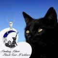 wholesale 925 Sterling Silver Moon & Black Cat Necklace with Blue Stone and Crystal Pendant-0-4