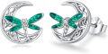 wholesale 925 Sterling Silver Green Enamel Celtic Moon Dragonfly Stud Earrings Irish  for Women Girls-0-0