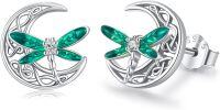 wholesale 925 Sterling Silver Green Enamel Celtic Moon Dragonfly Stud Earrings Irish  for Women Girls-Dragonfly-Green