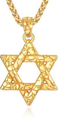 wholesale Gold 925 Sterling Silver Star of David Necklace with Chain Jewish Pendant Gift for Men-Crack (Gold)