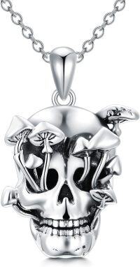 wholesale 925 Sterling Silver Gothic Skull Pendant Necklace for Men Women Vintage Punk Rock s-02-mushroom skull necklace