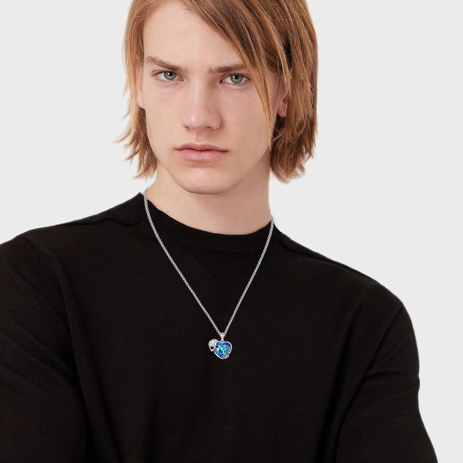 wholesale 925 Sterling Silver Heart-Shaped Pendant w/ Blue Crystal & Butterfly Charm on Black Cord (20 + Extender)-0-2