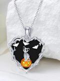 wholesale 925 Sterling Silver Halloween Cat Pumpkin Pendant Necklace for Women-0-1
