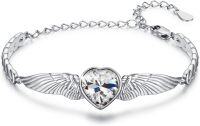 wholesale 925 Sterling Silver Birthstone Angel Wings Heart Bracelet for Women Mother s Day Gift-April