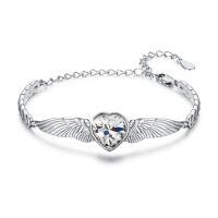 wholesale 925 Sterling Silver Birthstone Angel Wings Heart Bracelet for Women Mother s Day Gift-April