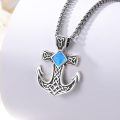 wholesale 925 Sterling Silver Cross Pendant with Opal and Turquoise Stone Necklace -0-19