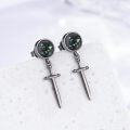 wholesale 925 Sterling Silver Sword & Cross Dangle Drop Earrings with Black Abalone Shell and Turquoise Accents-0-1