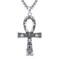 wholesale 925 Sterling Silver Oxidized Egyptian Ankh Cross Scarab Pendant Necklace-0-0