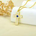 wholesale 925 Sterling Silver Gold Plated Cubic Zirconia Birthstone Cross Necklace-0-3