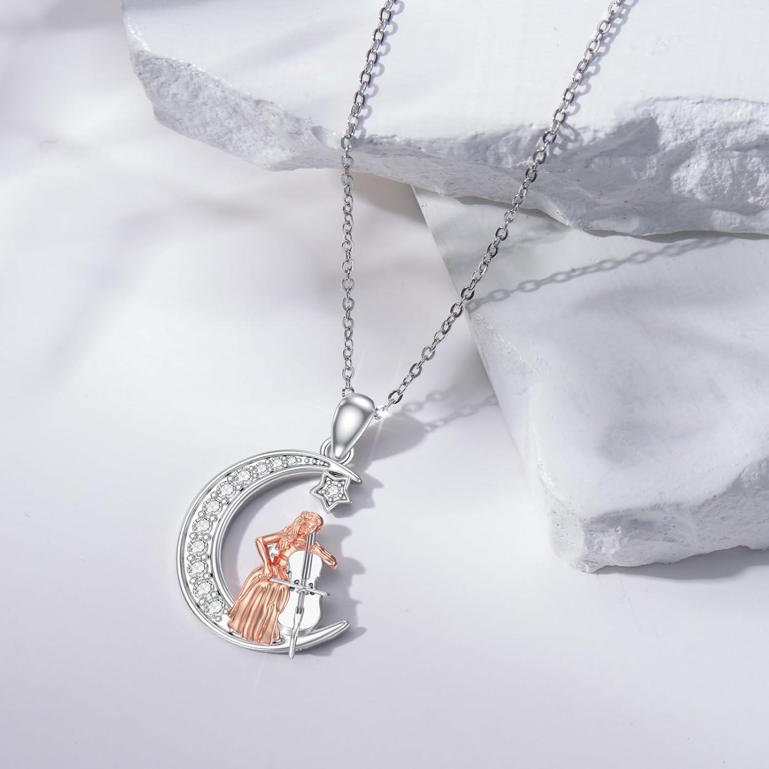 wholesale 925 Sterling Silver Crescent Moon & Star with Cellist Pendant Necklace - Musical Instrument Themed Jewelry for Women-0-2