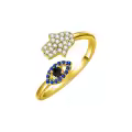 TOUPOP Sterling Silver Evil Eye Hamsa Ring Amulet Protection Jewelry Gift-0-0