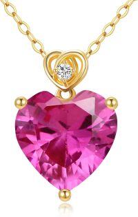 wholesale 14K Gold 3Ct Heart Cut Created Birthstone Love Heart Necklace for Women-A10:October-Tourmaline