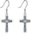 wholesale 925 Sterling Silver Cross with Abalone Shell Inlay Drop Earrings-0-0