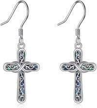 wholesale 925 Sterling Silver Cross with Abalone Shell Inlay Drop Earrings-Cross