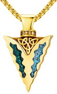 wholesale 925 Sterling Silver Gold Plated Celtic Knot Turquoise Malachite Arrowhead Pendant Necklace-A002-Gold