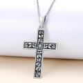 wholesale 925 Sterling Silver Cross Pendant Necklace with Floral Design and Chain 45cm Length-0-2