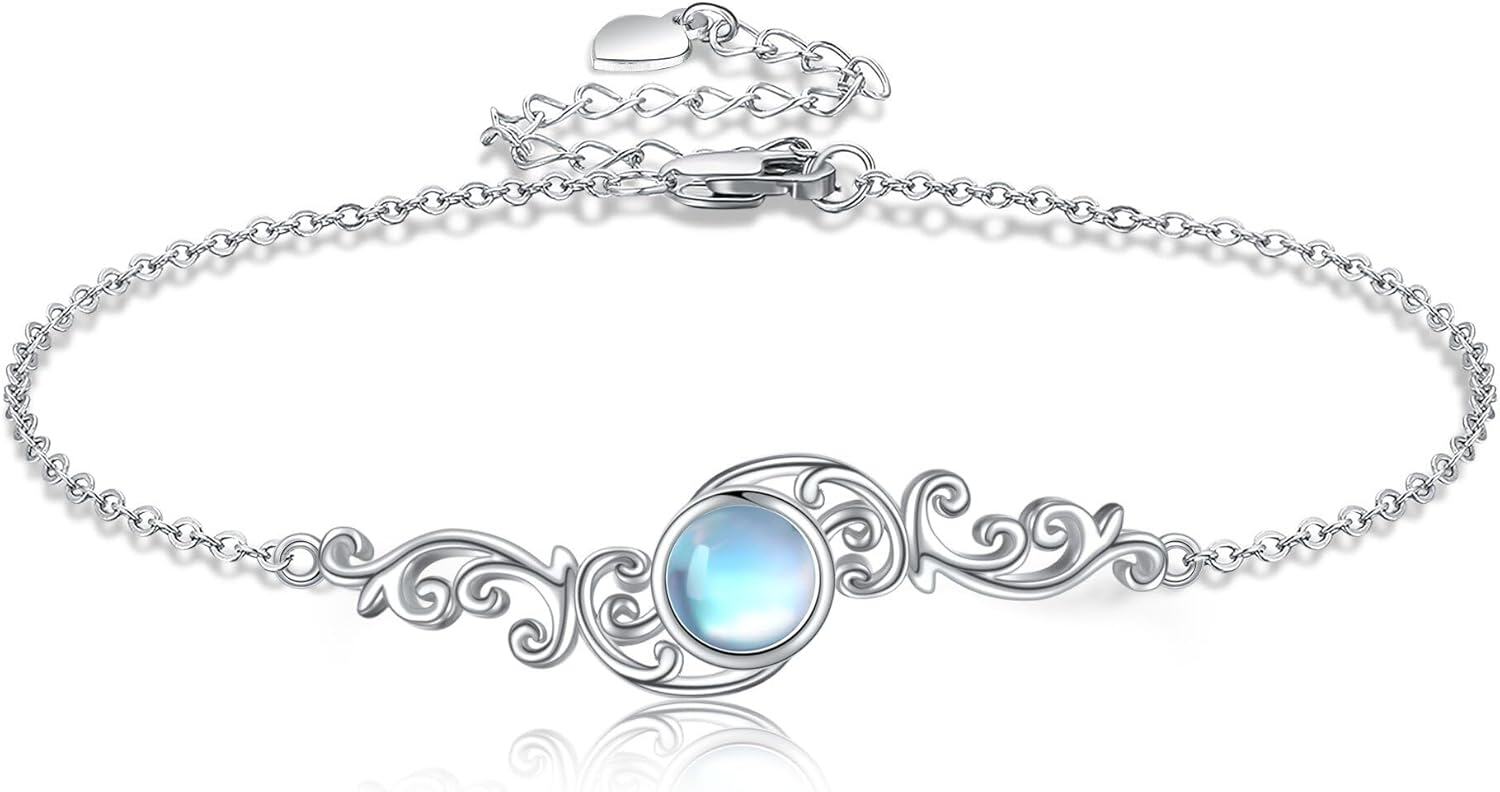 wholesale 925 Sterling Silver Moonstone Filigree Chain Link Bracelet for Women-0-0