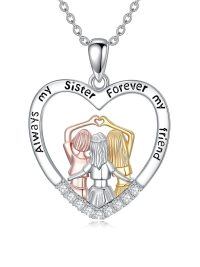 wholesale 925 Sterling Silver Heart Infinity Pendant with Sisters Forever Friendship Necklace-11-Three Sisters