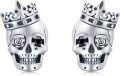 wholesale 925 Sterling Silver Crowned Rose Skull Stud Earrings for Men & Women - Father's Mother's Day Gifts-0-0
