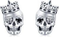 wholesale 925 Sterling Silver Crowned Rose Skull Stud Earrings for Men & Women - Father's Mother's Day Gifts-Black