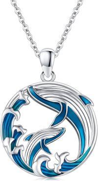wholesale 925 Sterling Silver Dolphin in Ocean Waves Necklace - Beach s for Women & Girls-Whale