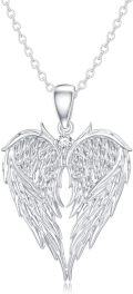 wholesale 925 Sterling Silver Angel Wings Pendant with Cubic Zirconia Charm Necklace for Women-0-0