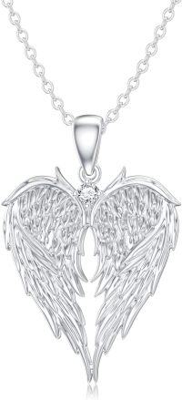 wholesale 925 Sterling Silver Angel Wings Pendant with Cubic Zirconia Charm Necklace for Women-Type 1