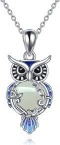 wholesale 925 Sterling Silver Blue and Green Stone Owl Filigree Pendant Necklace for Women-0-0