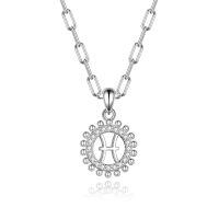 wholesale 925 Sterling Silver Zodiac Pisces Pendant Necklace With Cubic Zirconia Sunburst Design-Pisces (2.19 - 3.20)