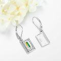 wholesale 925 Sterling Silver Rectangle Dangle Earrings w/ Green & Yellow Enamel Accents - Hypoallergenic  for Her-0-2