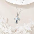 wholesale 925 Sterling Silver Abalone Shell Inlay Cubic Zirconia Cross Pendant Necklace for Women and Men-0-5