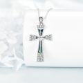 wholesale 925 Sterling Silver Abalone Shell Inlay Cubic Zirconia Cross Pendant Necklace for Women and Men-0-4