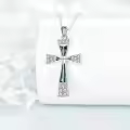 wholesale 925 Sterling Silver Abalone Shell Inlay Cubic Zirconia Cross Pendant Necklace Wholesale for Women and Men-0-4