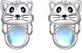 wholesale 925 Sterling Silver Cat Face Moonstone Stud Earrings for Women Girls -0-0