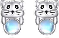 wholesale 925 Sterling Silver Cat Face Moonstone Stud Earrings for Women Girls -Cute