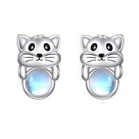 wholesale 925 Sterling Silver Cat Ear Studs With Moonstone-Cute