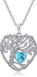 wholesale TOUPOP Tree Of Life Necklace Sterling Silver Turquoise December Birthstone Pendant Necklace Irish Celtic Heart Tree Jewelry Birthday Christmas Gifts For Women Wife Girlfriend -0-0