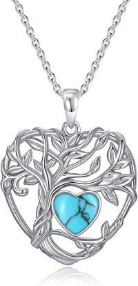 wholesale TOUPOP Tree Of Life Necklace Sterling Silver Turquoise December Birthstone Pendant Necklace Irish Celtic Heart Tree Jewelry Birthday Christmas Gifts For Women Wife Girlfriend -undefined