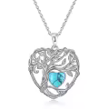 TOUPOP Sterling Silver Turquoise Tree Of Life Pendant Necklace-0-0