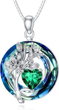 wholesale 925 Sterling Silver Crystal Birth Flower Birthstone Necklace 12 Month Floral Pendant Jewelry Women s Birthday Gift-05-May-Lily