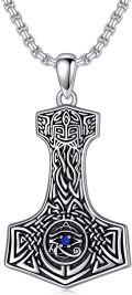 wholesale 925 Sterling Silver Thor's Hammer Mjolnir Pendant with Blue Stone Necklace for Men & Women -0-0