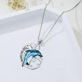 wholesale 925 Sterling Silver Blue Crystal Dolphin Pendant Necklace Gift for Women Girls Mom Girlfriend-0-4
