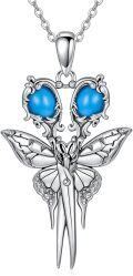 wholesale 925 Sterling Silver Butterfly Blue Stone Pendant Necklace for Women Girls  48cm Chain Length-0-0