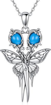 wholesale 925 Sterling Silver Butterfly Blue Stone Pendant Necklace for Women Girls  48cm Chain Length-Scissors