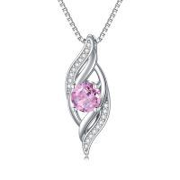 wholesale 925 Sterling Silver Opal Pendant Necklace Wholesale With Cubic Zirconia Leaves Design-10-Oct.-Pink Tourmaline