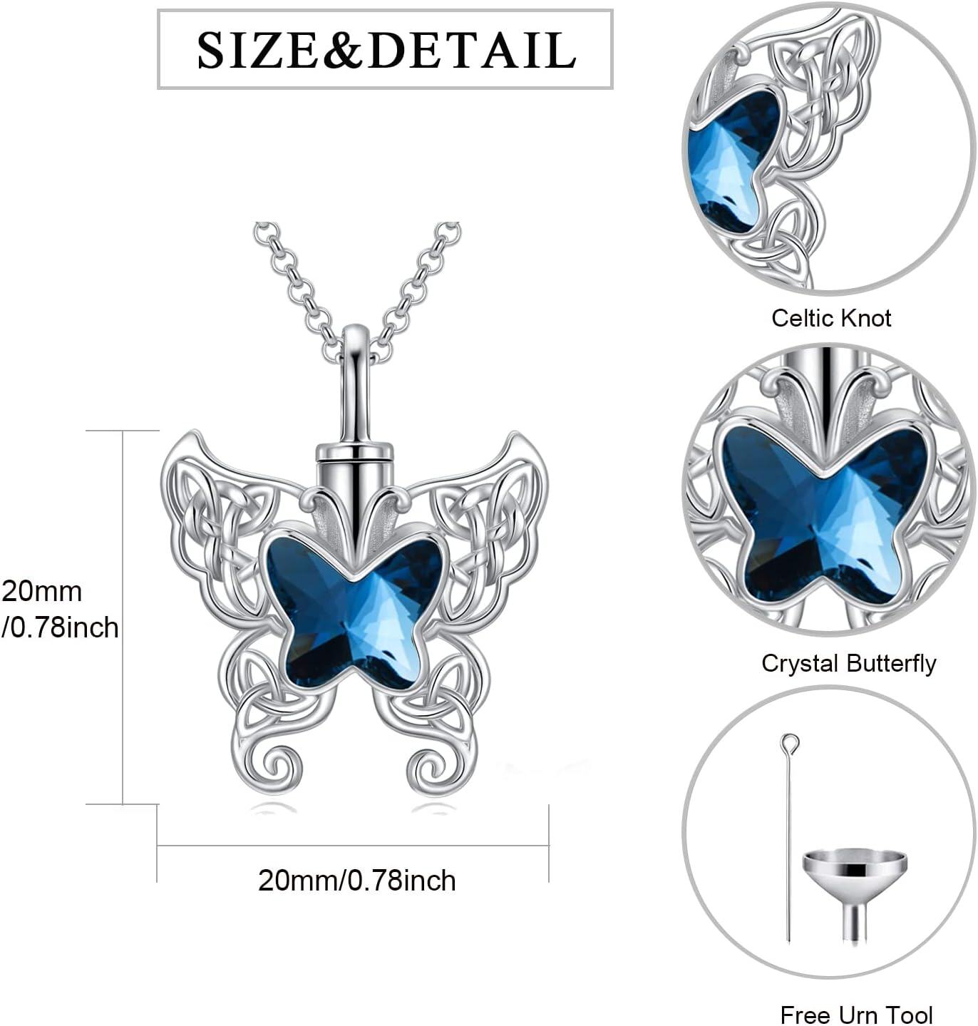 925 Sterling Silver Blue Crystal Butterfly Wing Keepsake Pendant Necklace w/Filler Kit-0-1