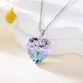 wholesale 925 Sterling Silver Heart-Shaped Pendant Necklace with Purple Crystal and Lily of the Valley Motif 18+2 inches Chain-0-3
