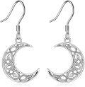 wholesale 925 Sterling Silver Crescent Moon Celtic Knotwork Leverback Drop Earrings-0-0