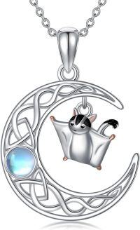 wholesale 925 Sterling Silver Crescent Moon & Ghost Sugar Glider Pendant Necklace for Women-Sugar Glider